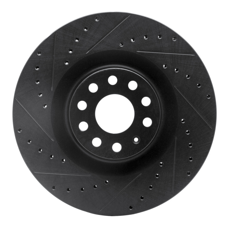 Audi S3 Brake Rotor (1) - Front Left - R1 Concepts - Drilled & Slotted - Black - `06-`13